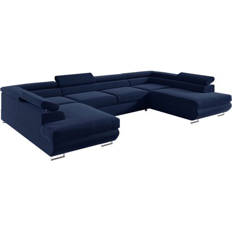 U-förmiges 5-Sitzer-Sofa, umwandelbar mit Bettkasten Lyam Marineblau