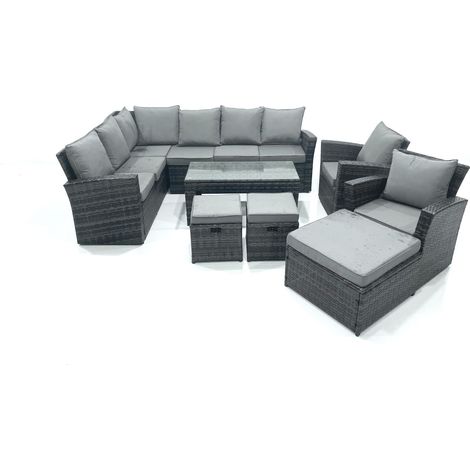 Fimous 11 Seat Rattan Garden Furniture Corner Sofa Set Outdoor Patio Sofa Chair Table Set with 2 Small Footstools Big Footstool Dark Grey Mixed (1/4)
