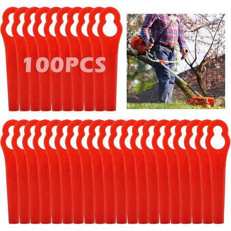Paquete de 100 cuchillas de repuesto de plástico, accesorios para desbrozadoras, cuchillas de repuesto de plástico para desbrozadoras a batería. (1/5)