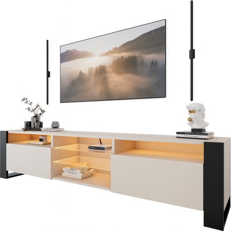 Meuble TV LOVY Cachemire Beige Gris 200 CM LED RGB - Style Glamour Industriel (1/5)