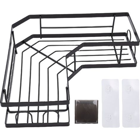 Mensola angolare per doccia, organizer da parete per bagno con ganci adesivi per cucina, toilette, soggiorno, nero, taglia piccola + tazza. (1/5)