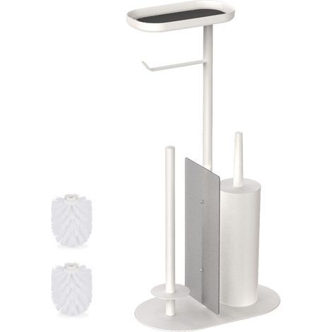 Serviteur WC, Non Fixe, Barre Verticale pour la Recharge, H x L x P : 65 x 26 x 17 cm, Blanc (1/5)