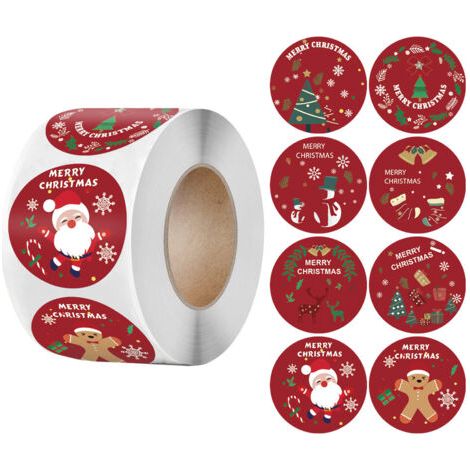 Rouleaux Noël Autocollants, Etiquette Autocollantes Noël 500 pièces, Autocollants de Noël d'étiquettes Rondes, étiquettes de Joyeux Noël Autocollants, Etiquette Cadeau Noel Autocollante (1/5)