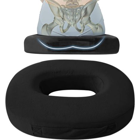 Coussin d'assise orthopédique rond en mousse à mémoire de forme - Coussin d'assise orthopédique noir - Pour favoriser la circulation sanguine, soulager la douleur, le bureau, le siège de (1/5)
