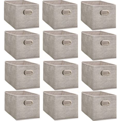 Lot de 12 paniers de rangement en tissu – Dimensions 31x15x15 cm – Poignée en acier – Pliable et compatible avec meubles MIX'N MODUL – Toilinux (1/3)