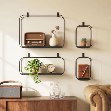 Étagères flottantes géométriques pour salon, lot de 4, noires (1/5)