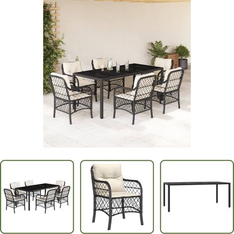 vidaXL Chaise jardin - Ensemble à manger de jardin coussins 7pcs Noir Résine tressée (1/5)