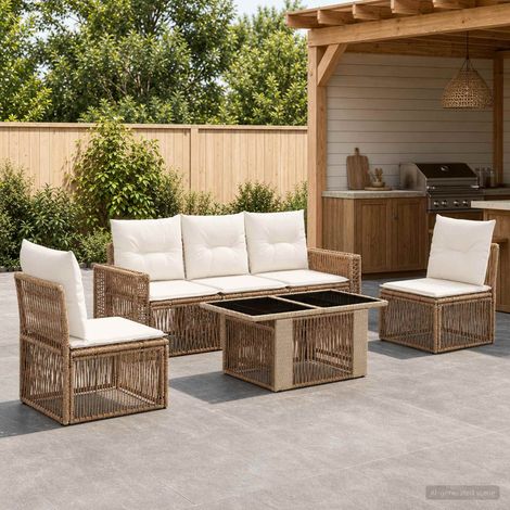 vidaXL Set Divano da Giardino 6 pz Beige e Bianco Crema polyrattan (1/5)