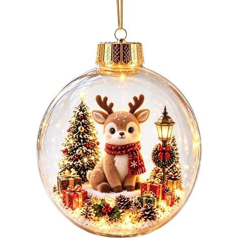 Boule à neige lumineuse en acrylique transparent, décoration de Noël à suspendre au sapin, avec un adorable corgi en dessin animé. (1/5)