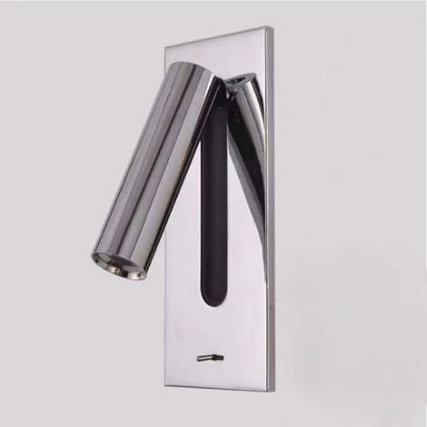 Lámpara de lectura LED con interfaz USB integrada, elemento decorativo para la mesita de noche, luz cálida de 3 W (cromo brillante). (1/4)