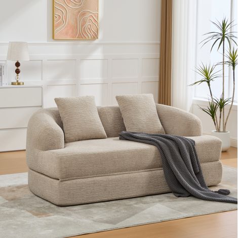 Divano letto 2 posti 157x84x65 cm, trasformabile, con 2 schienali imbottiti, in chenille kaki (1/5)