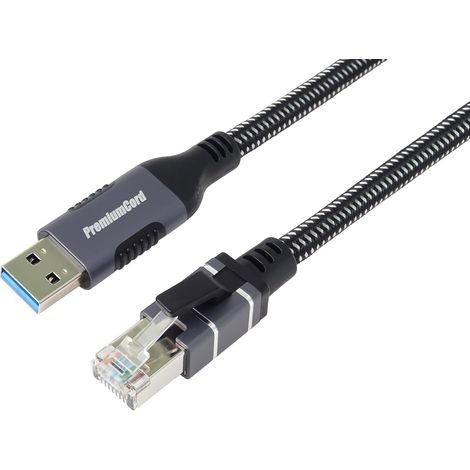 Câble Ethernet USB Vers RJ45 10/100/1000 Mbit/s, CAT6 FTP, USB 3.2 Gen 1 Type A Mâle Vers RJ45 Mâle, Câble Tressé Robuste, Couleur Space Grey, Longueur 2 m (1/5)