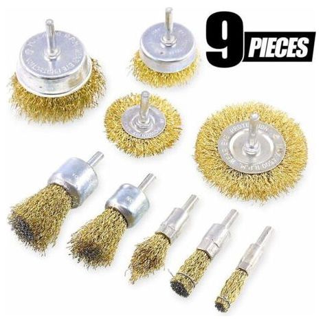 9Pieces Wire Brush for Circular Grinder Metal Drill with 1/4 Inch Shank Brush Kit (1/5)