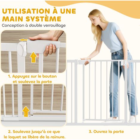 Barrière de sécurité pour chiens et bébés 76 à 102 cm avec extension fixation par pression sans perçage blanc (1/5)