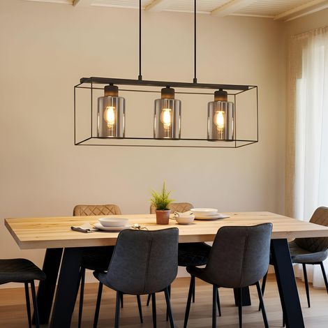 Suspension vintage - suspension à 3 lampes avec douille E27 en verre à hauteur réglable pour table à manger suspendue adaptée pour le salon la cuisine et la chambre (sans source de lumière) (1/5)