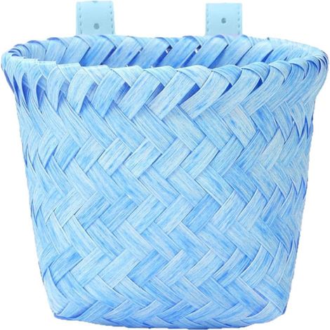 Cestino per bicicletta per bambini - Tessuto retrò effetto rattan, classico cestino portaoggetti da manubrio anteriore, borsa per bicicletta impermeabile intrecciata a mano per bambini - blu (1/4)