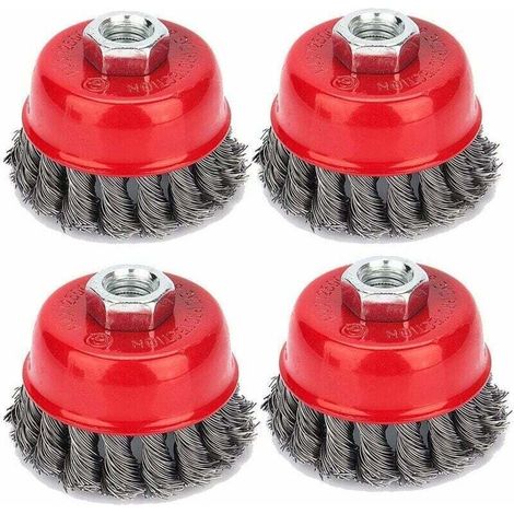 Set mit 4 konischen Bürsten, Schleifbürsten, Drahtbürste, Topfbürste, Schleifbürsten für Winkelschleifer, Korrosionsentfernung, Ø 75 mm, M142