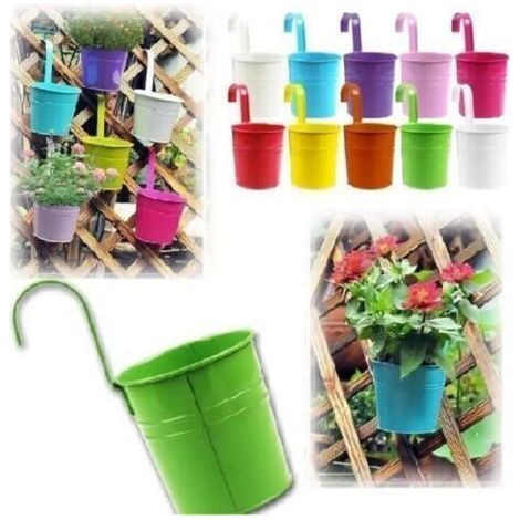 BUNTHAUS Pots de fleurs suspendus - Lot de 10 - Pots de fleurs suspendus en métal avec crochets amovibles et drainage, pour jardin, terrasse, fenêtre (10 couleurs)
