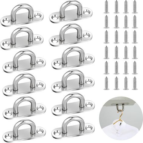 Pad Eye Plate 12 Pcs acier inoxydable lourd en forme de U crochet de plafond de suspension crochets de matériel de bague d'agrafes en forme de U avec 2 trous et vis (1/5)