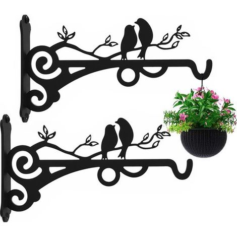 Gancho para plantas, 2 piezas, Gancho para flores, Colgador de plantas, Gancho de pared, lámparas de flores y comederos para pájaros, Negro (1/5)