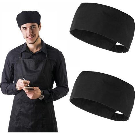 ONF3 - Cappelli da chef unisex - Per cucinare - Traspiranti e regolabili - Neri - Cappelli per il settore alimentare - Perfetti per la cucina - 2 pezzi (1/5)