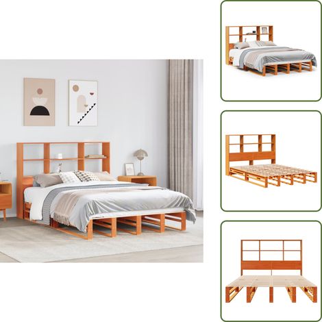 Lit bibliothèque sans matelas cire marron 160x200cm bois massif - Lit Bibliothèque - Lits Bibliothèque - Lit - Lit Double (1/5)