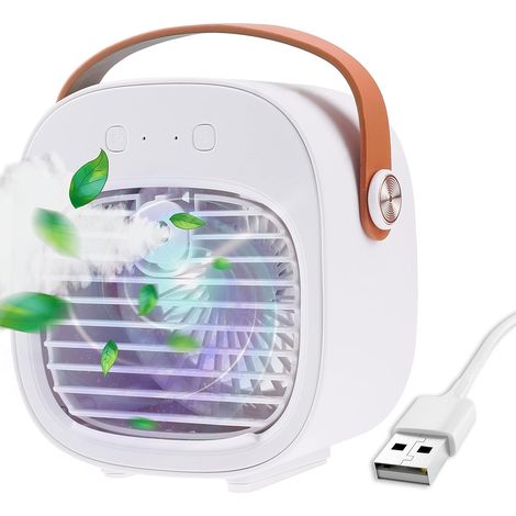 Climatiseur portatif,Climatiseur mobile Mini refroidisseur d'air Mini ventilateur portatif de refroidissement par eau, Silencieux 3 vitesses, Ventilateur de bureau USB (Blanc)