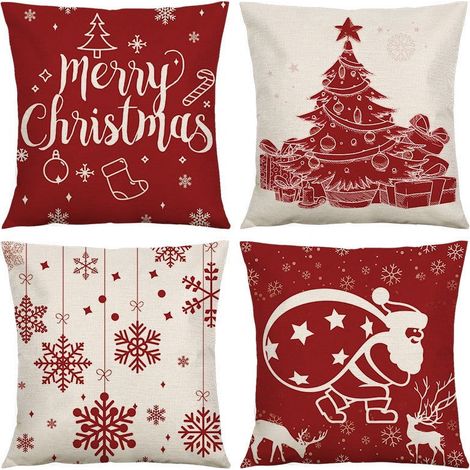 Housse De Coussin Noel - 45 X 45 Cm - Tissu Lin - Fermeture A Glissiere Cachee - Decoration Hivernale Pour Canape Fauteuil Salon Chambre - 1 Unite (1/5)