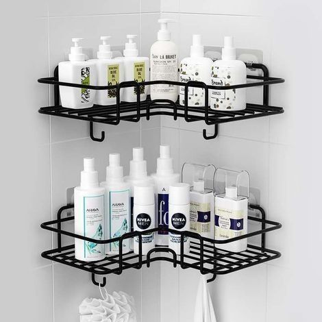 Etagere Douche,Panier de Douche d'Angle avec Crochets/Etagere Rangement de Salle de Bain,Etagère de Salle de Bain murale adhésif,Rangement douche,dortoir et cuisine (1/4)