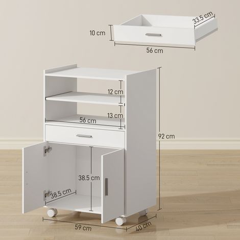 Meuble micro-ondes en bois avec tiroir, placard à 2 portes et 2 étagères, 59 x 40 x 92 cm, blanc (1/5)