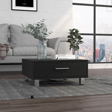 Tavolino da soggiorno Beijing con cassetto, dimensioni 26,3 cm di altezza, 60 cm di lunghezza, 60 cm di profondità, colore nero (1/5)