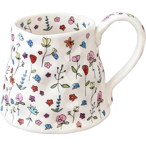 Grande tasse à café en céramique rose à motif floral, anse surdimensionnée artisanale, idéale pour les femmes et les adolescentesTasse à thé fleurie, cadeau idéal pour la fête des mèresGrande tasse (1/5)