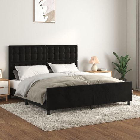 Lit adulte avec tête de lit pour Couchage,Cadre de lit Noir 180x200 cm Velours -BV95330 (1/5)
