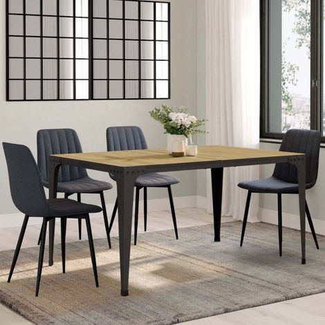 Mesa de comedor rectangular NELLY 8 personas madera y negro diseño industrial 150 cm