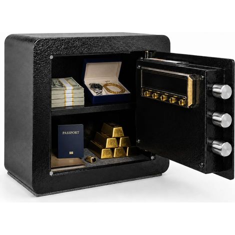 Coffre-fort armoire à poser pour maison/bureau/hôtel - acier laminé à froid - serrure à code + clés - format A4, 34 L (1,2 cu ft) - Noir (1/5)