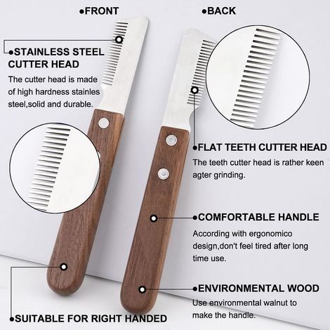Trimmermesser für Rechtshänder, professionelles Hundetrimmmesser mit ergonomischem Holzgriff (1/4)