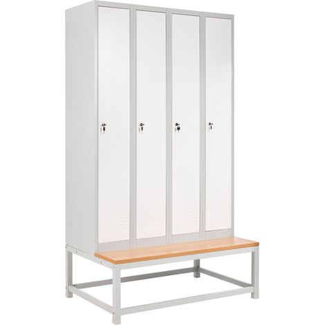 Taquilla de metal para ropa gimnasio colegio 4 puertas con banco blanco y gris Athlete (1/5)