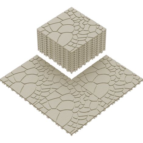 Dalles de terrasse 12" texture pierre, 44 pièces beige, carrelage modulaire autobloquant DIY, pose facile et rapide pour balcon, piscine, porche et jardin. (1/5)