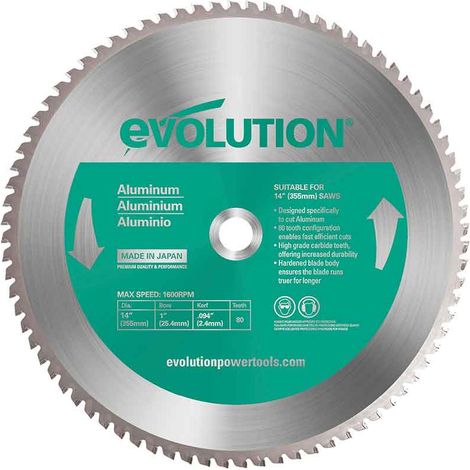 Evolution 355mm Aluminium Cutting 80 Tooth Tungsten Carbide Tipped Chop Saw Blade