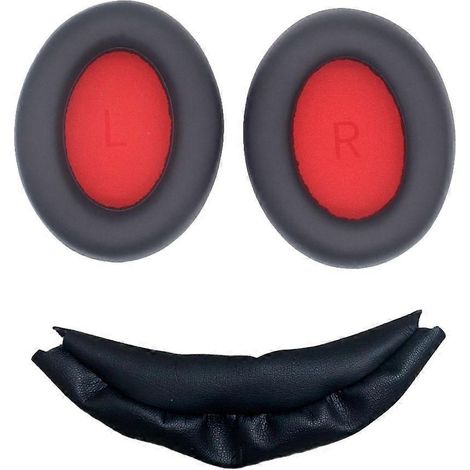 Coussinets d'oreille pour casque 1MORE SonoFlow, oreillettes et arceau de tête, coussinets en mousse souple, noir et rouge (1/5)