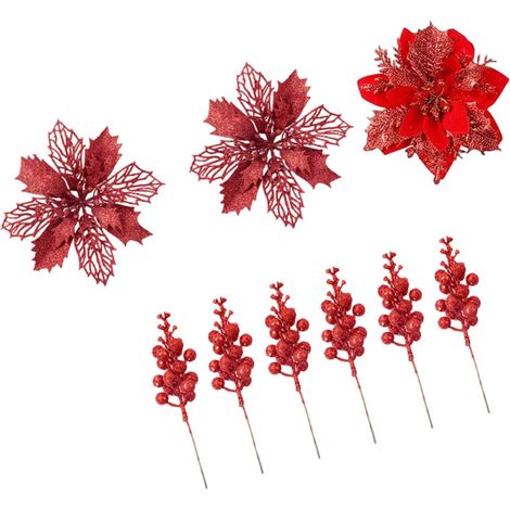 Couronne de fleurs artificielles en tissu - Décoration de Noël pour salon, salle à manger, célébration des vacances (1/4)