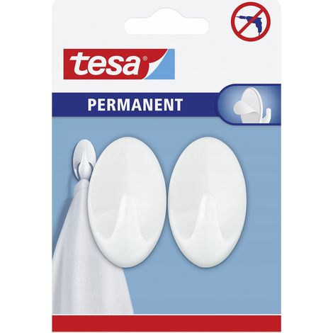 Tesa Hooks selbstklebende Haken oval für Fliesen und Glas groß weiß 2 Stück (1/4)