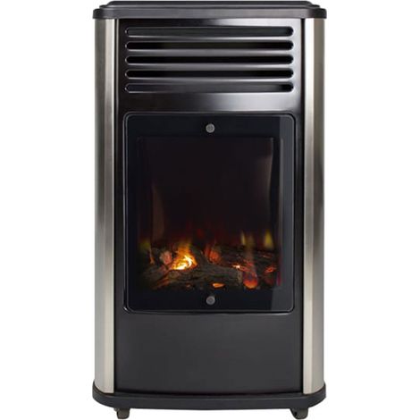 Poêle à gaz 3.4 kW noir effet feu de bois – 3 niveaux de chauffe – Volume 40-80 m² – Allumage piézo électrique – Fireside - 40-80m2
