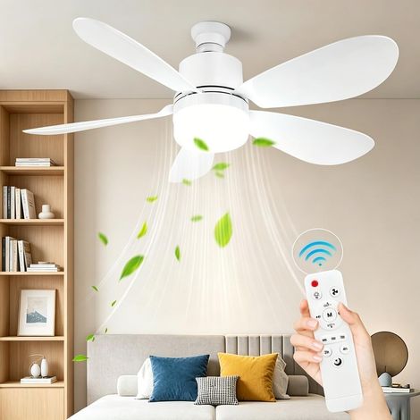 Ventilateur de Plafond avec Lumière et Telecommande, E27/E26 Lampe de Ventilateur LED Plafonnier Timing - 5 Pales - Dimmable, Silencieux, 3 Vitesses, pour Cuisine Chambre Salon (52cm) (1/5)