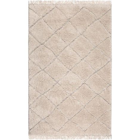Tapis de Salon Style Berbère Aspect Laine Doux à Motifs Lignes Blanc Cassé 200 x 290 cm - PANGIVO (1/3)
