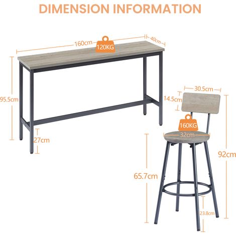 Conjunto de mesa alta industrial de 160 cm con 3 taburetes PU gris y negro HOMVRA (1/5)