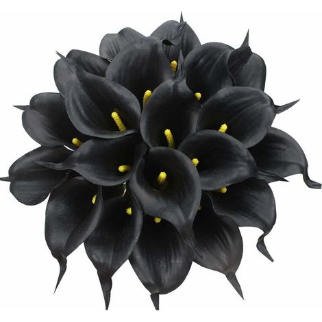 24 arums artificiels en latex, bouquet réaliste d'une seule tige pour la décoration de la maison, des fêtes, du bureau, des mariages et des compositions florales (noir) (1/5)