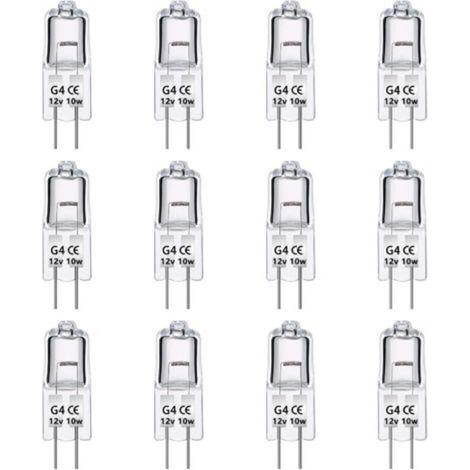 Paquet de 12 Ampoules Halognes G4 12V 10W, Intensité Variable, Blanc Chaud 2700K, 140LM, Lampe Halogène Basse Tension G4, Capsule Transparente, Pour Lustre, Placards, Plafonniers