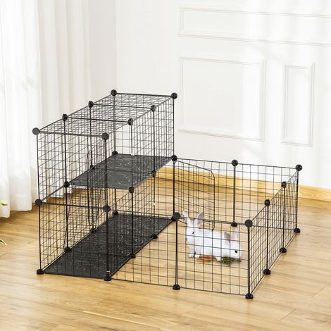 Recinto per piccoli animali, box per cuccioli, recinzione modulare fai-da-te per animali domestici, 105 x 105 x 70 cm, nero