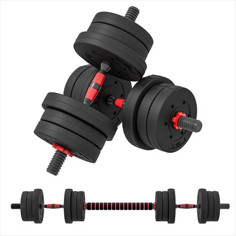 Haltères courtes réglables 20 kg avec barres et disques HDPE Noir (1/5)